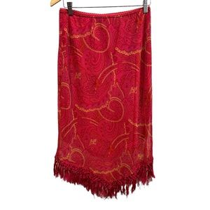 vintage y2k bandanna parsley skirt large L USA fringe pink Olsen Lizzie bratz